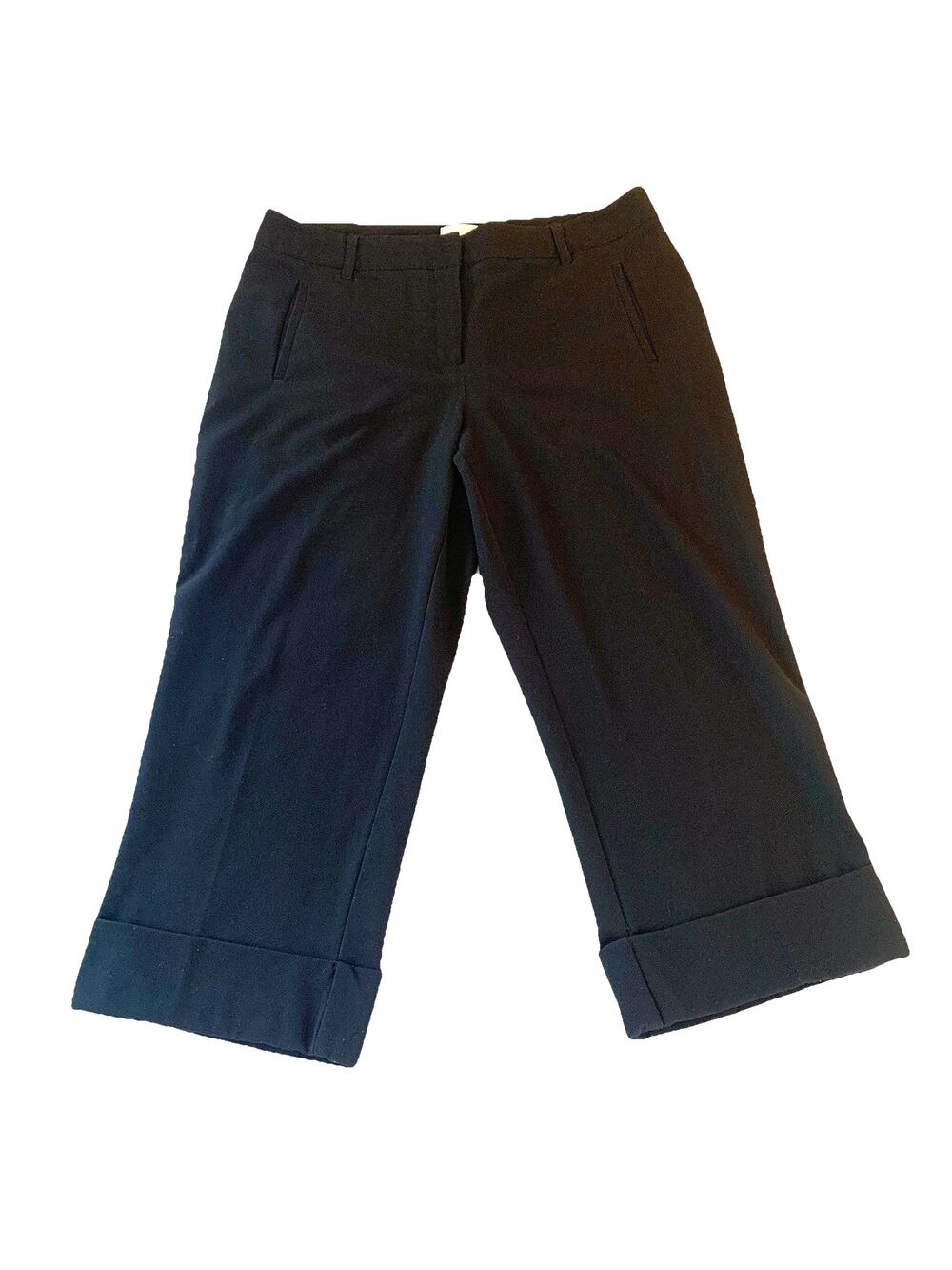 Chico’s Women’s 2 (US 12) Black Wide Leg Cropped Cuffed Flat Front Pants 36x23